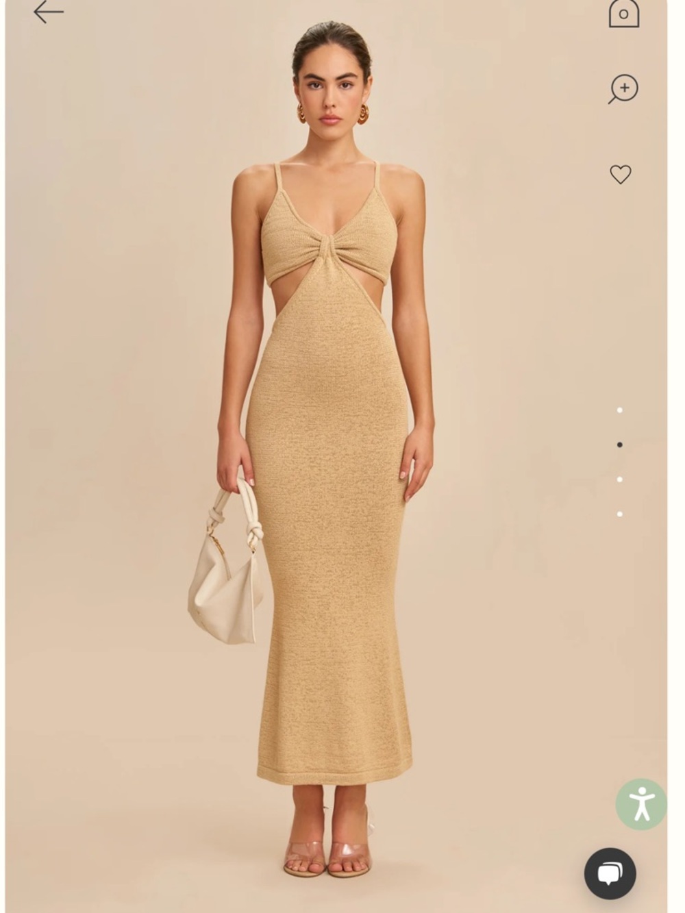 cult gaia serita tan sand cutout open back woven knit maxi dress size large NEW